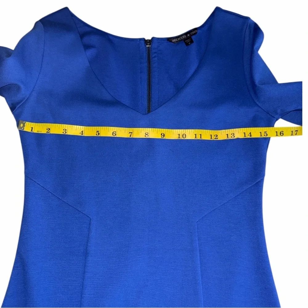 Felicity & Coco Royal Blue 3/4 Sleeves V-Neck Back-zip Midi Dress